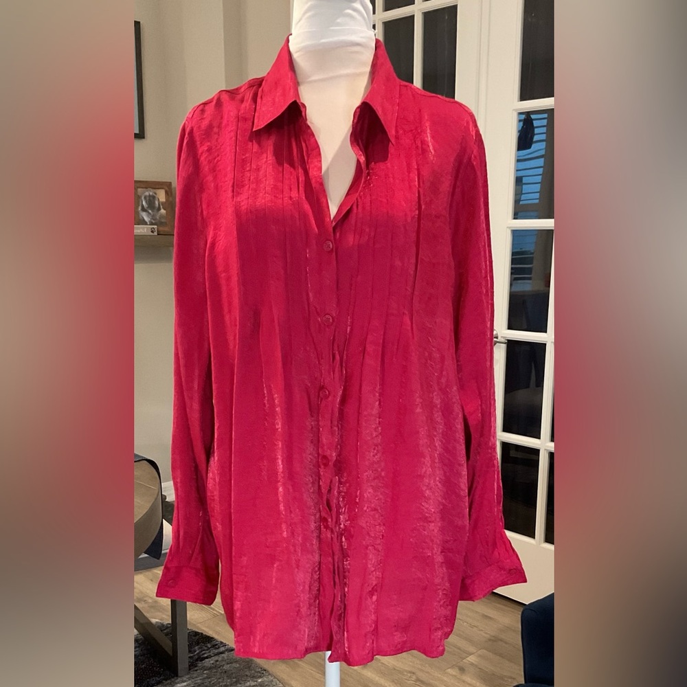 White Stag Fuchsia Pleated Front Button Down Blouse - XL (16-18)